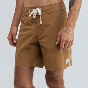 RHYTHM Heritage Swim Trunk Boardshorts Retro Inspired Side Stripe Ochre Men's 30